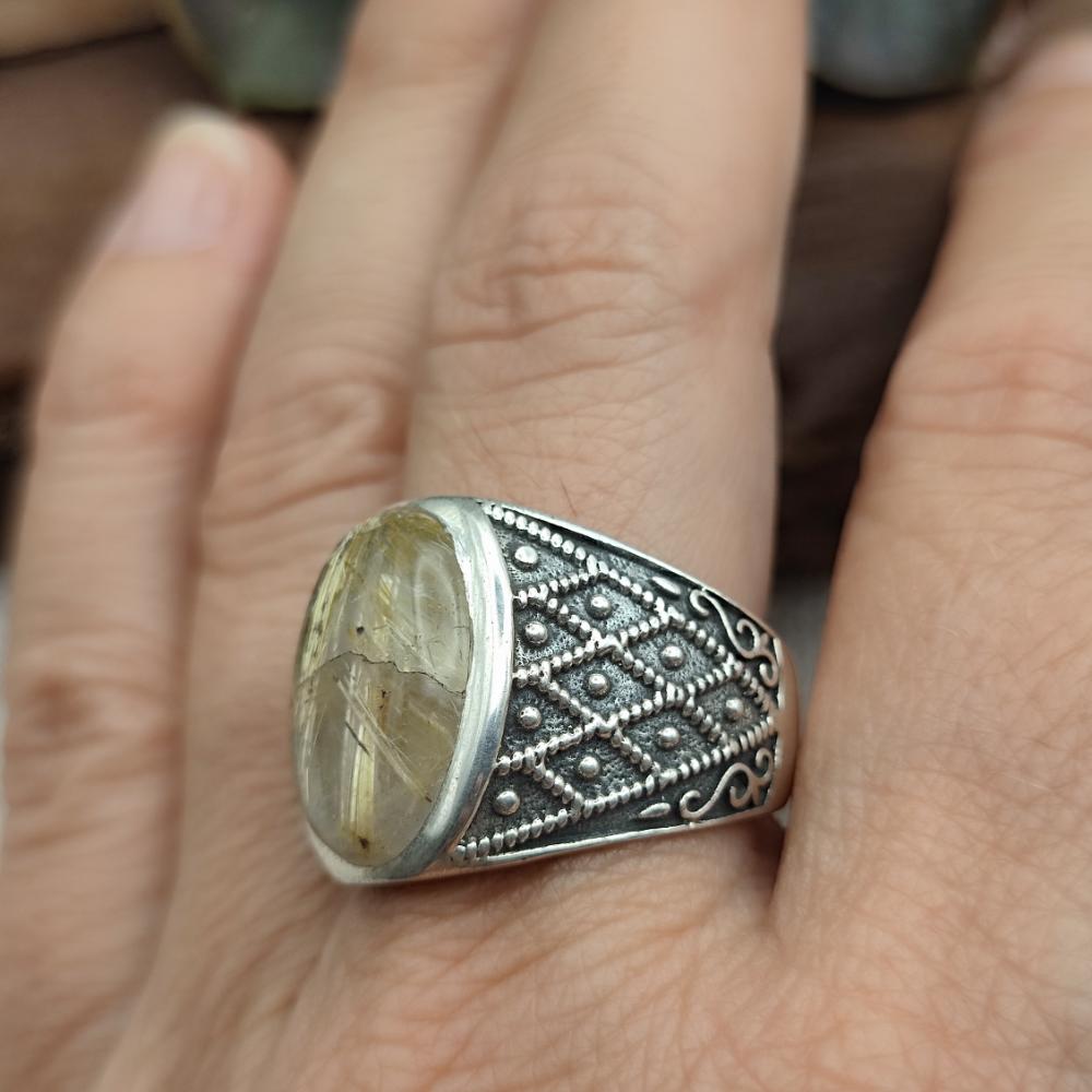 Anello a fascia etnico in argento 925 con pietra - ARAMPUR