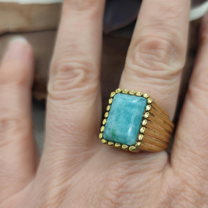 ANELLO etnico in ottone con amazzonite - PATANCHERU