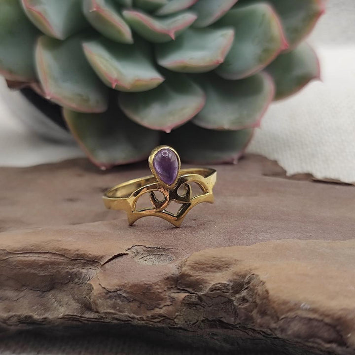 Anello etnico in ottone con ametista - KASIBUGGA