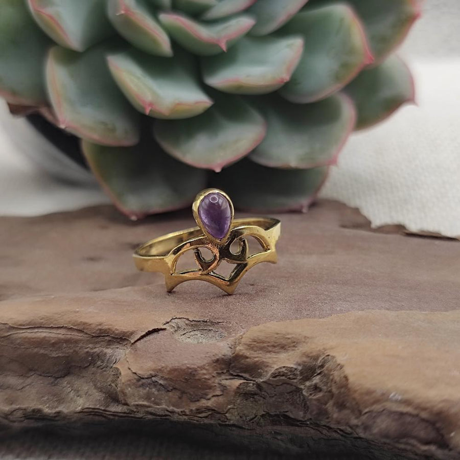 Anello etnico in ottone con ametista - KASIBUGGA