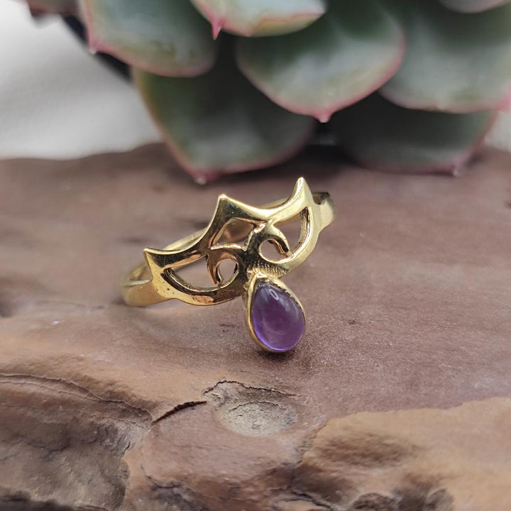 Anello etnico in ottone con ametista - KASIBUGGA