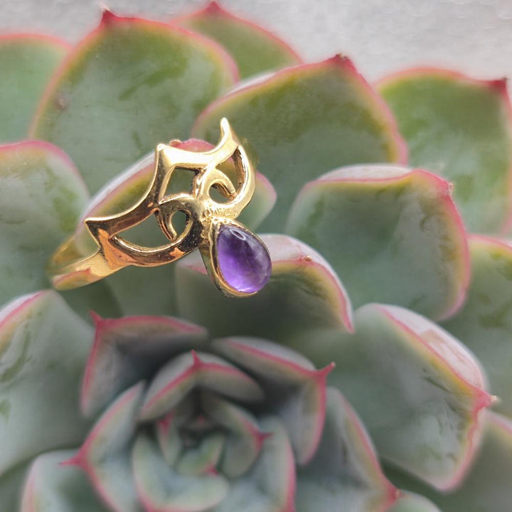 Anello etnico in ottone con ametista - KASIBUGGA