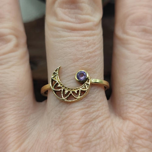 ANELLO in ottone con mezza luna e ametista - PAMUR
