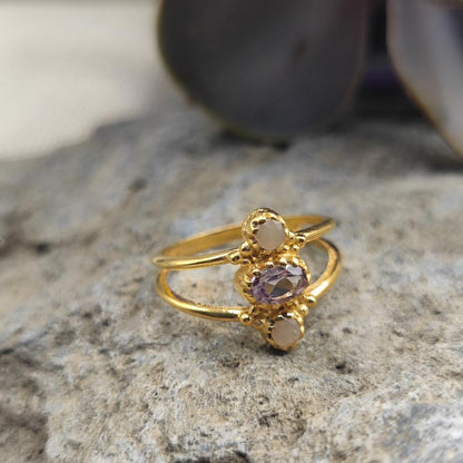 Anello etnico in ottone con ametista - taroh