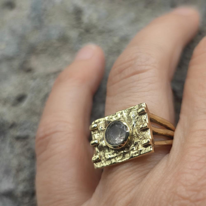 ANELLO etnico in ottone labradorite - DAICIJ