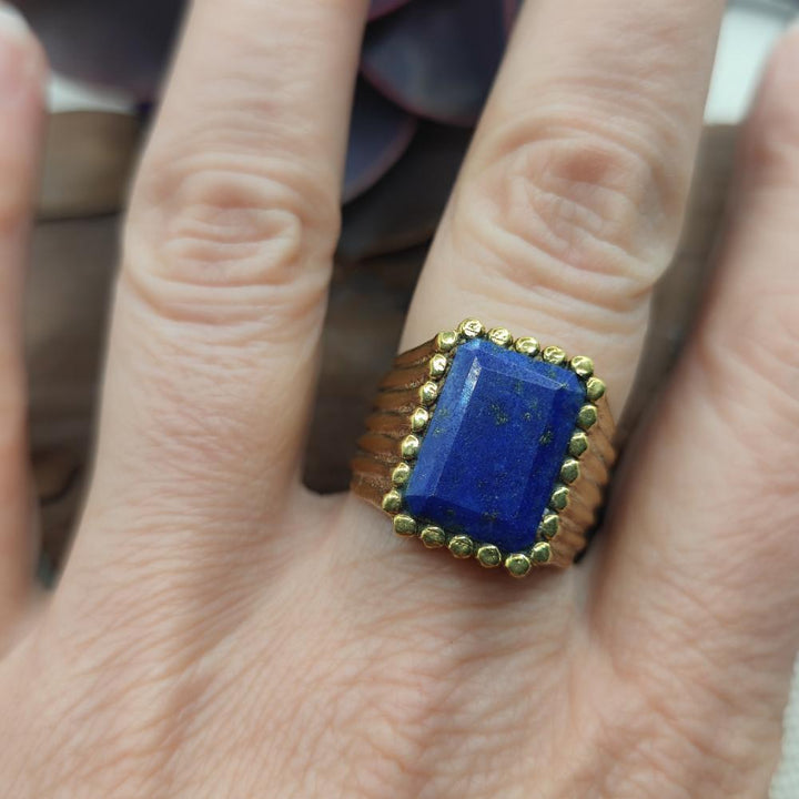 ANELLO etnico in ottone con lapislazzuli - PATANCHERU