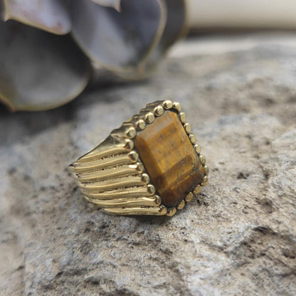ANELLO etnico in ottone con occhio di tigre - PATANCHERU