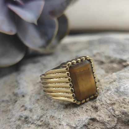ANELLO etnico in ottone con occhio di tigre - PATANCHERU