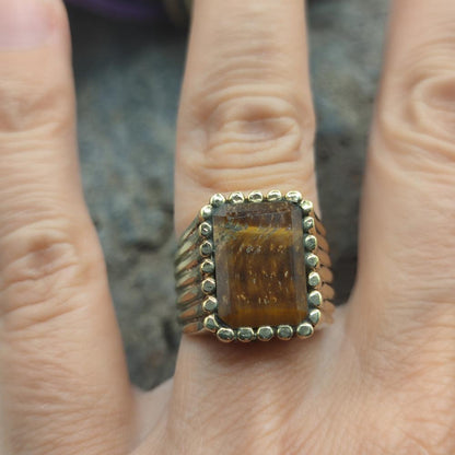 ANELLO etnico in ottone con occhio di tigre - PATANCHERU
