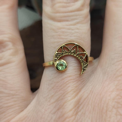 ANELLO in ottone con mezza luna e ametista - PAMUR