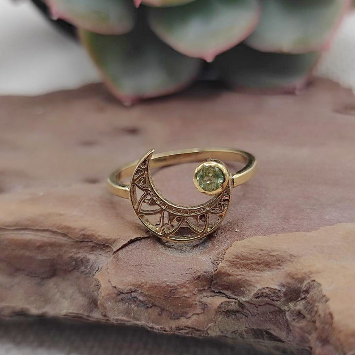 ANELLO in ottone con mezza luna e ametista - PAMUR