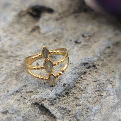 ANELLO etnico in ottone pietra di luna - DEVJI
