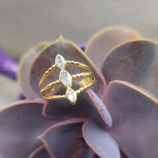 ANELLO etnico in ottone pietra di luna - DEVJI