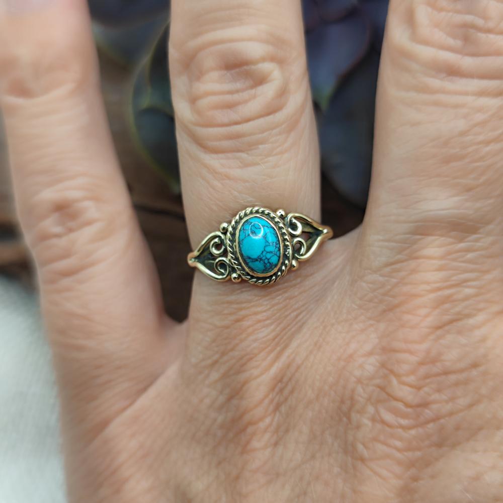 ANELLO etnico in ottone con pietra - TALAMUK