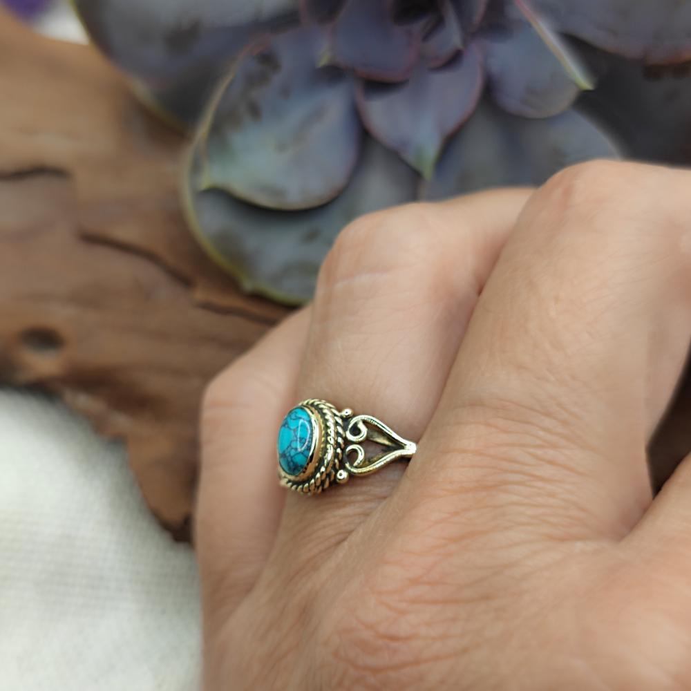ANELLO etnico in ottone con pietra - TALAMUK