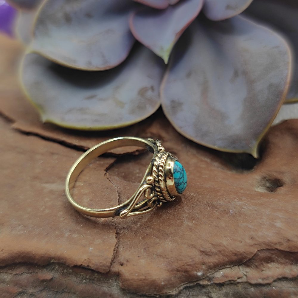 ANELLO etnico in ottone con pietra - TALAMUK
