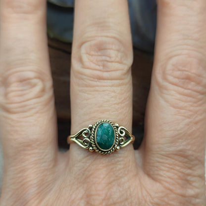 ANELLO etnico in ottone con pietra - TALAMUK