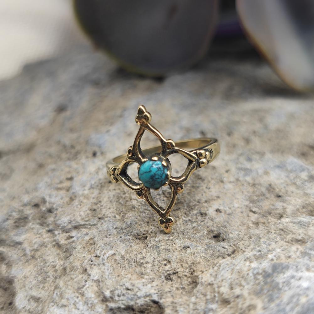 Anello etnico in ottone con turchese - DYAUS