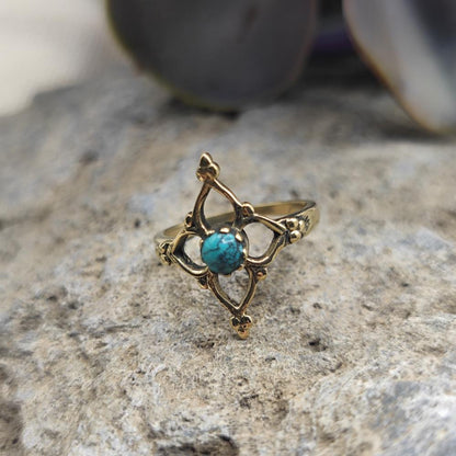 Anello etnico in ottone con turchese - DYAUS