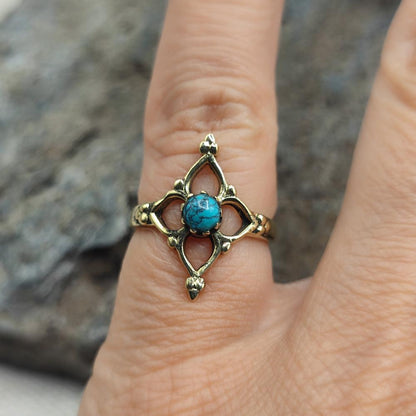 Anello etnico in ottone con turchese - DYAUS