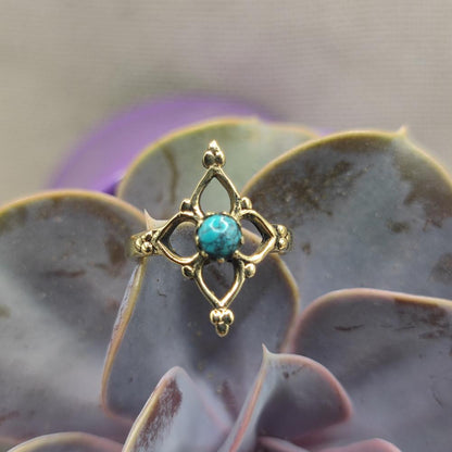 Anello etnico in ottone con turchese - DYAUS