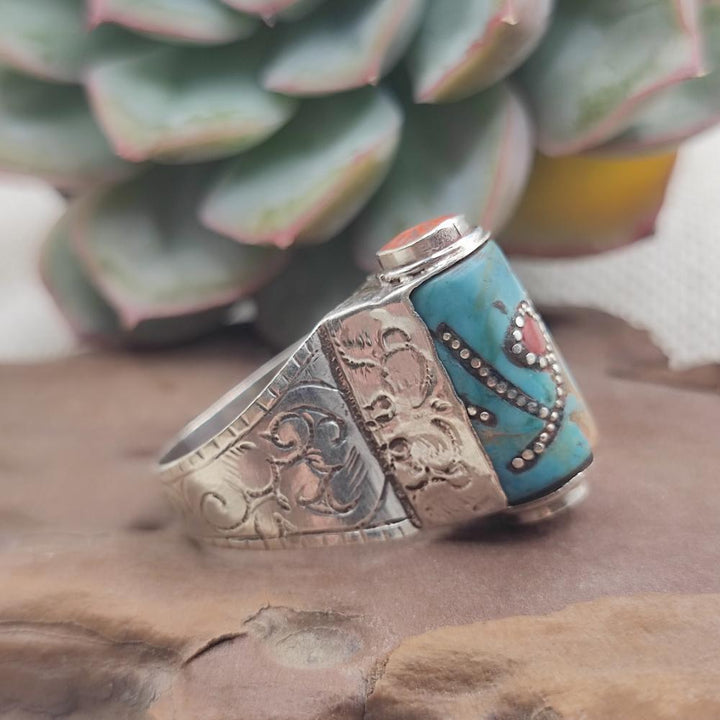 Anello tibetano in argento 925 con turchese - TIRUMALA