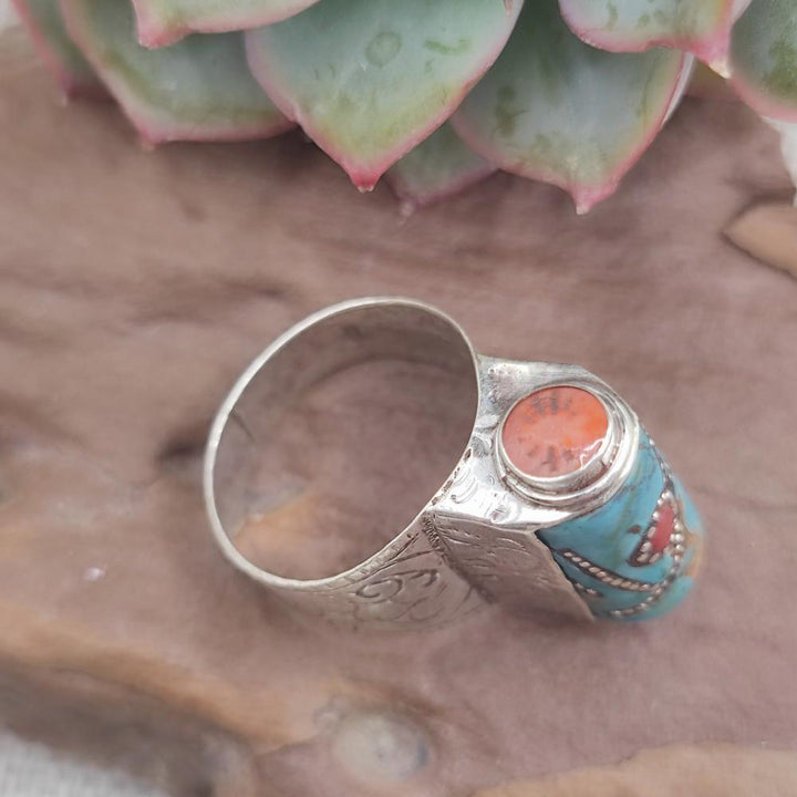 Anello tibetano in argento 925 con turchese - TIRUMALA