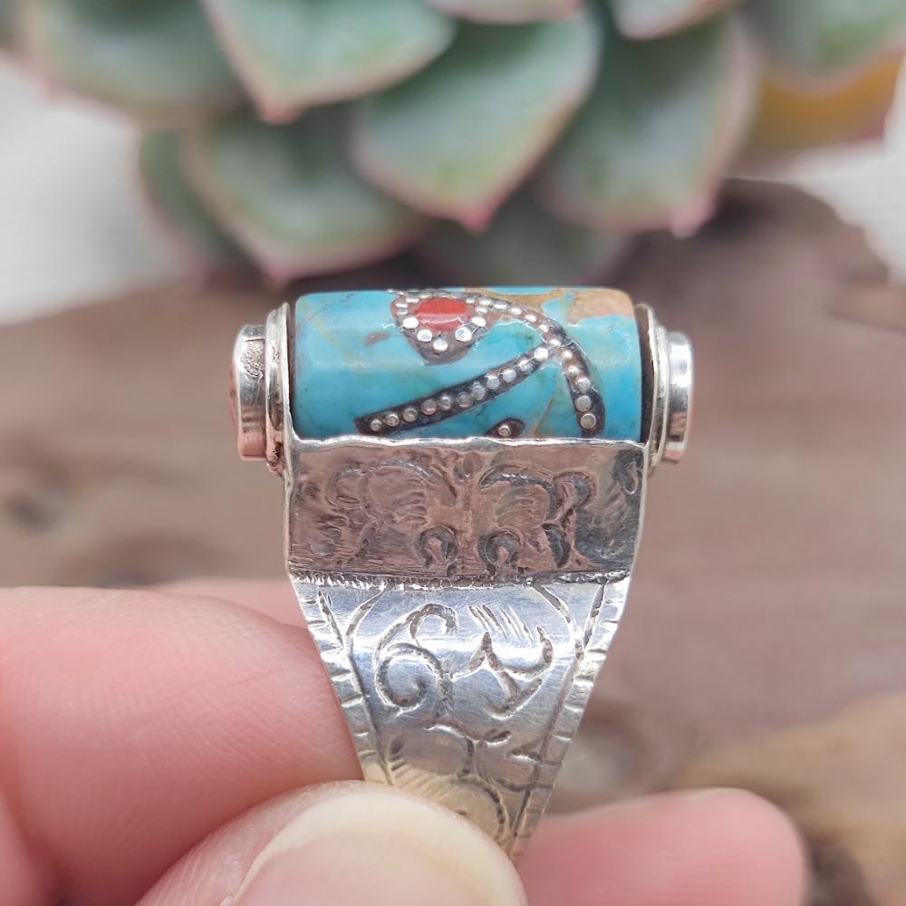 Anello tibetano in argento 925 con turchese - TIRUMALA