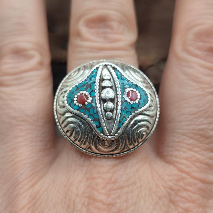 Anello tibetano in argento 925 con turchese - TIRUPATI