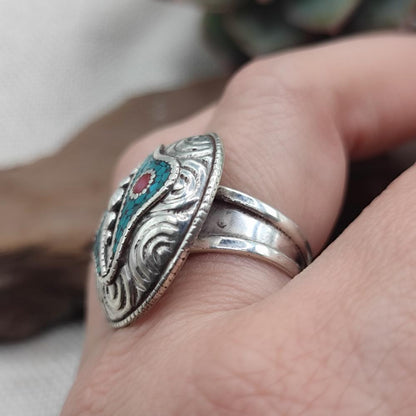 Anello tibetano in argento 925 con turchese - TIRUPATI