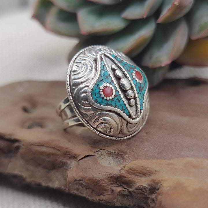 Anello tibetano in argento 925 con turchese - TIRUPATI