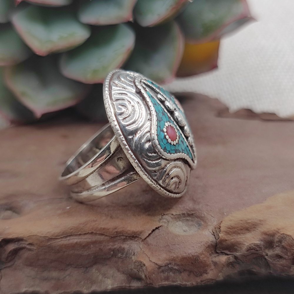 Anello tibetano in argento 925 con turchese - TIRUPATI
