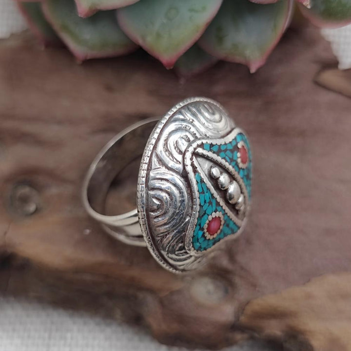 Anello tibetano in argento 925 con turchese - TIRUPATI