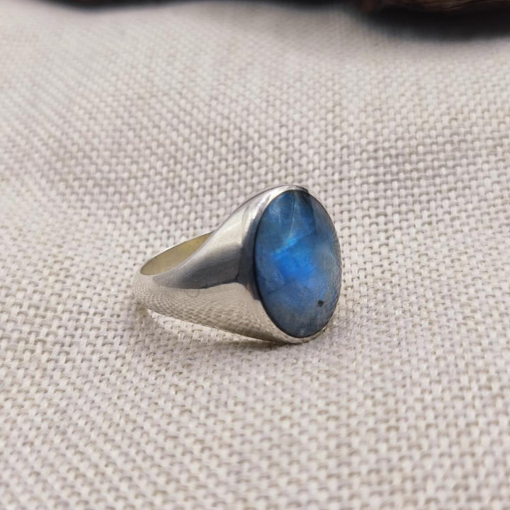 Anello a fascia in argento 925 labradorite - KAVYA