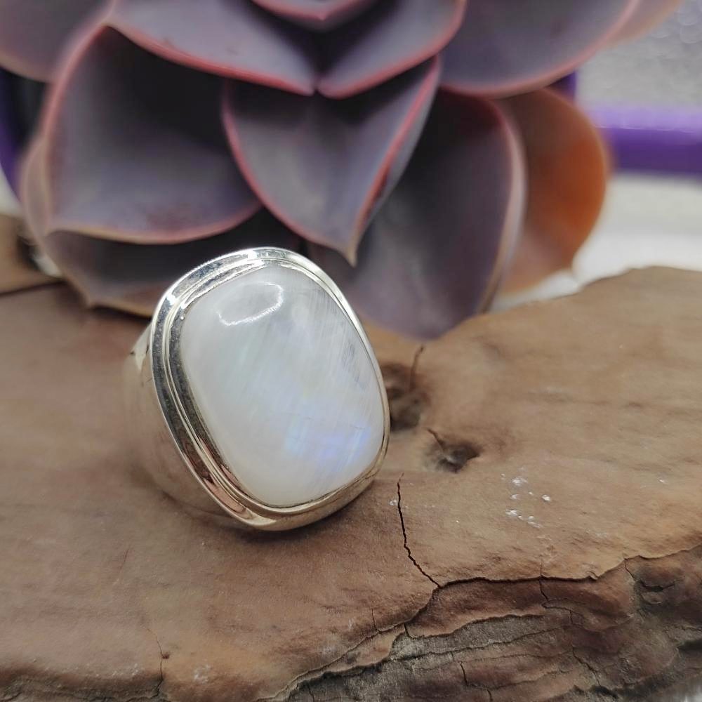 Anello a fascia in argento 925 pietra di luna - ANAYA