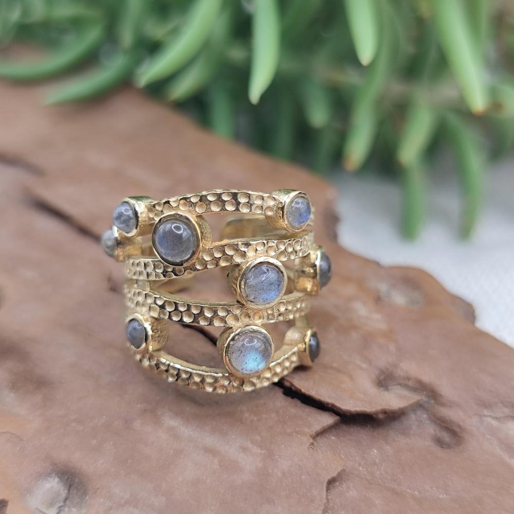 ANELLO fascia in bronzo giallo con pietre - MEHERAR#misura_16