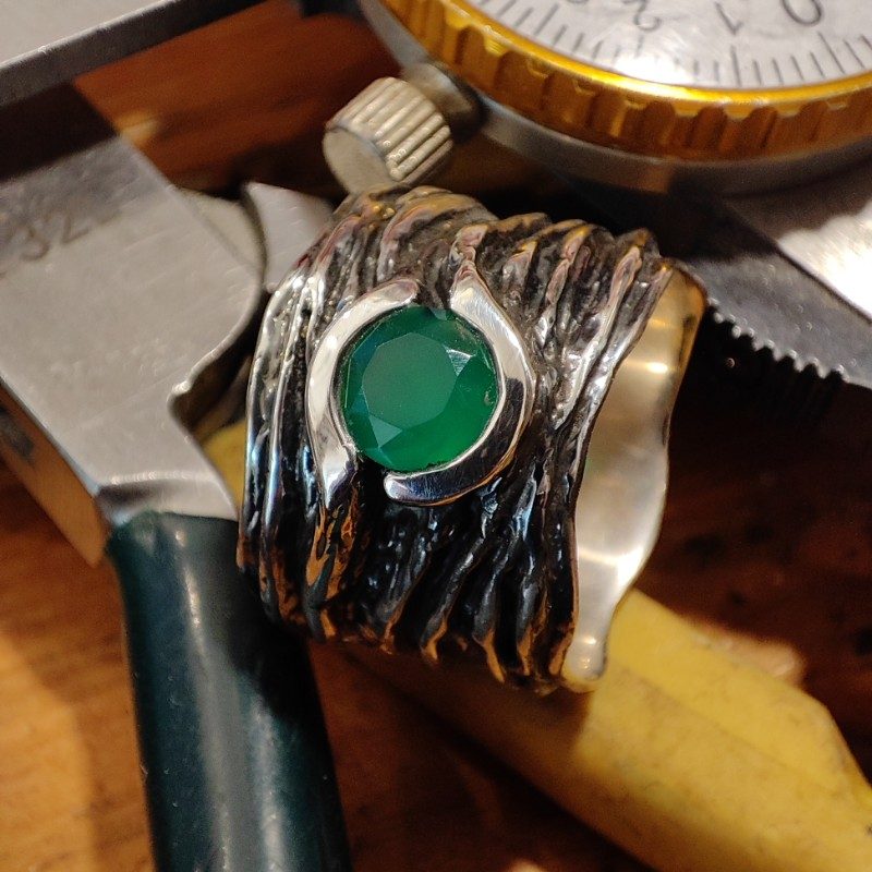 anello argento agata verde