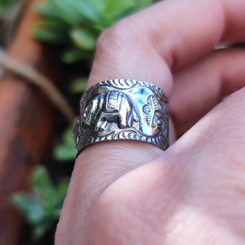 Anello a fascia in argento 925 elefanti - NIKHIL