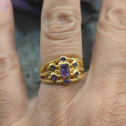 ANELLO a fascia in ottone ametista - KIRAN