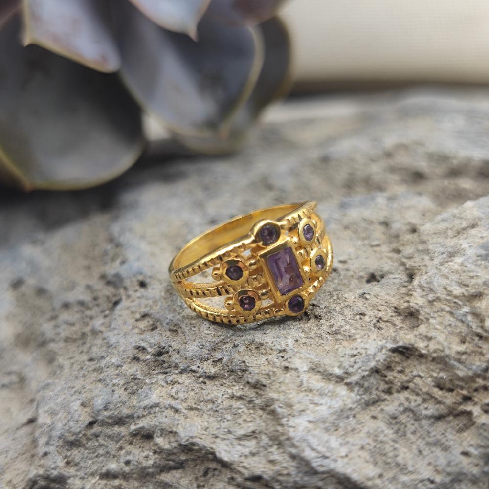 ANELLO a fascia in ottone labradorite - KIRAN