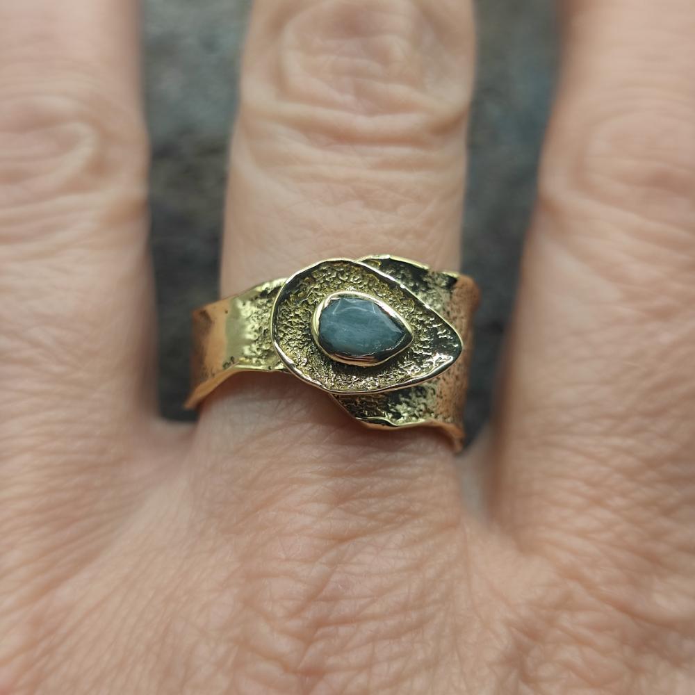 ANELLO a fascia in ottone labradorite - YUKI
