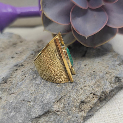 ANELLO a fascia in ottone con malachite - SAMIR