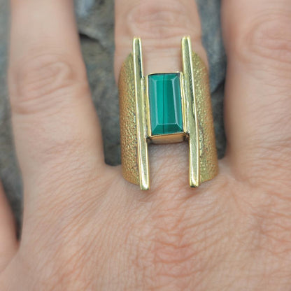 ANELLO a fascia in ottone con malachite - SAMIR