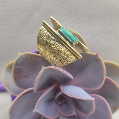 ANELLO a fascia in ottone con malachite - SAMIR
