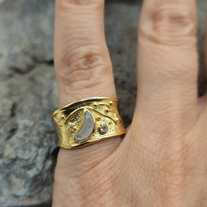 Anello fascia in ottone pietra di luna - RANJHIRA