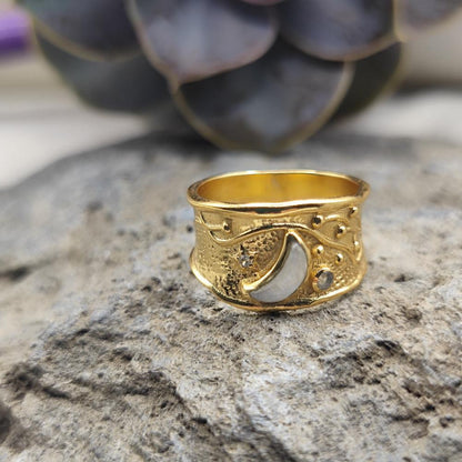 Anello fascia in ottone pietra di luna - RANJHIRA