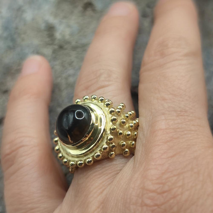 ANELLO a fascia in ottone quarzo fumé - RYO