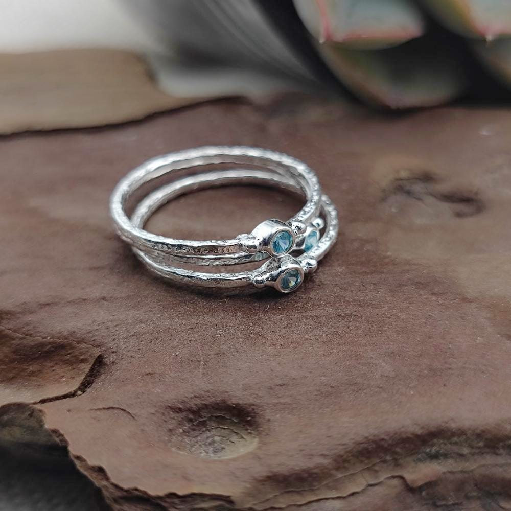 Anello triplo in argento 925 fascia sottile con pietra - SOILE