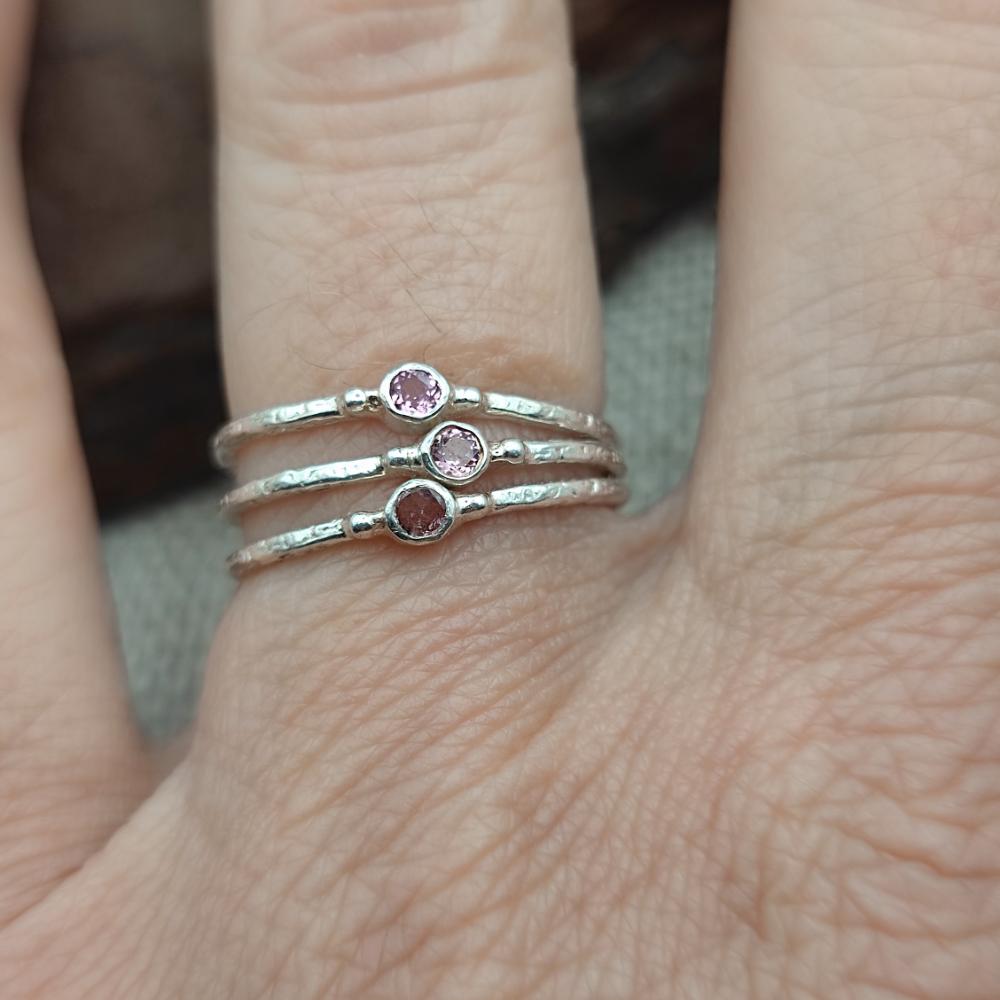 Anello triplo in argento 925 fascia sottile con pietra - SOILE