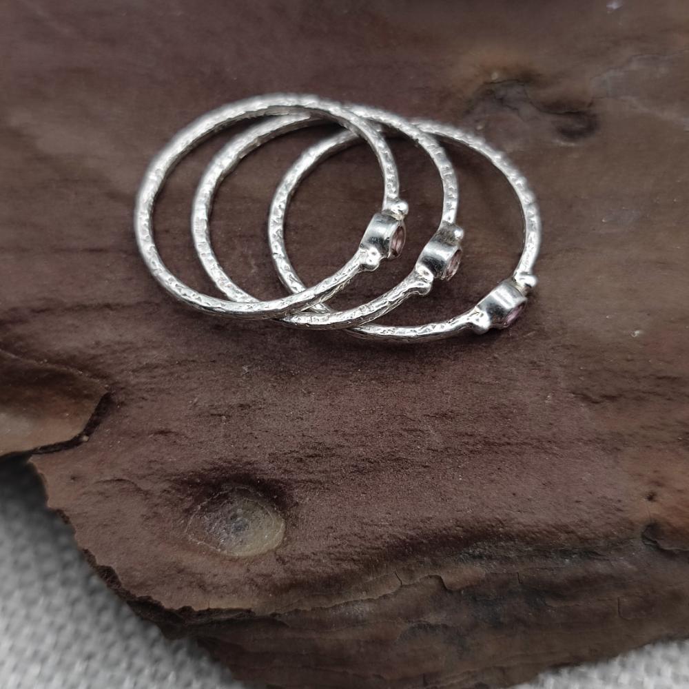 Anello triplo in argento 925 fascia sottile con pietra - SOILE